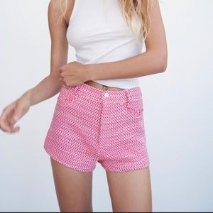 Zara pink pattern tweed shorts